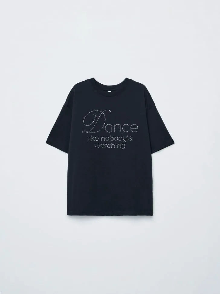 Футболка оверсайз со стразами, черный, арт. 15466