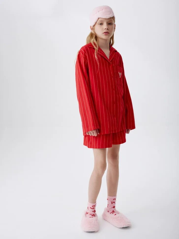 Фланелевая пижама с рубашкой и шортами, красный, арт. 15470