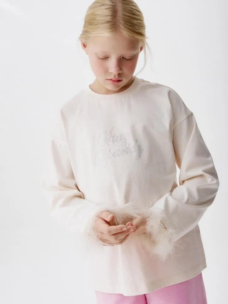 Лонгслив оверсайз с перьями и стразами, розовый, арт. 15471