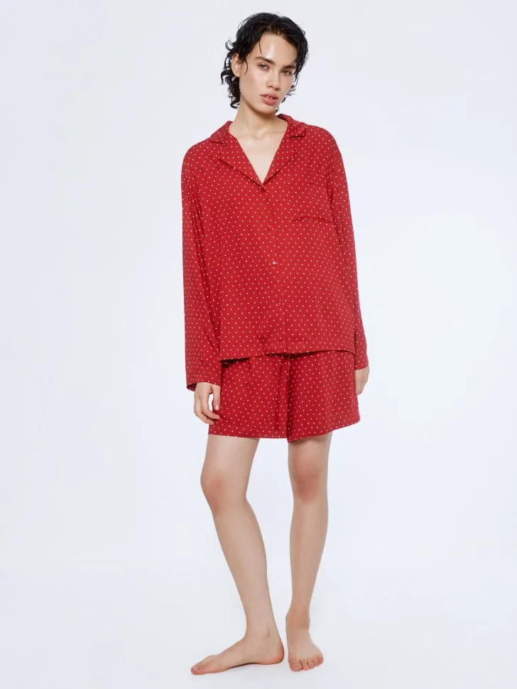 Пижама с принтом в горошек из вискозы, красный, арт. 15478
