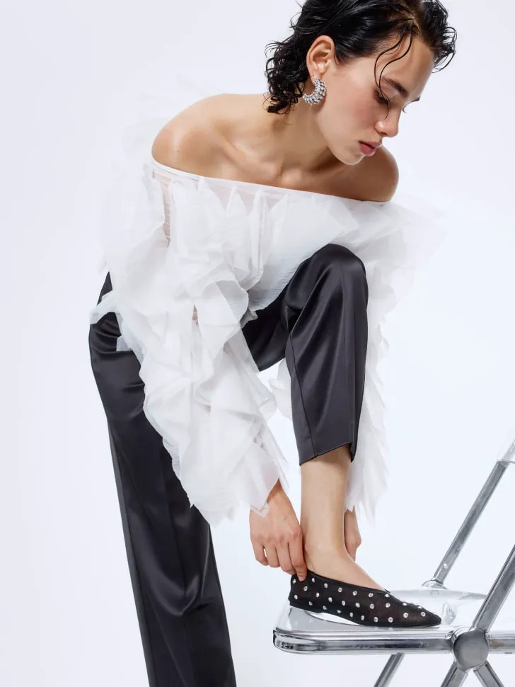 Балетки из сетки с кристаллами, черный, арт. 15479