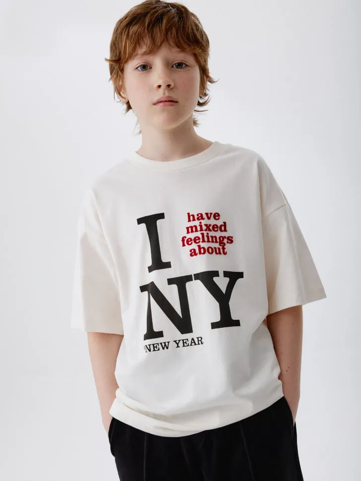 Футболка оверсайз с новогодним принтом, белый, арт. 15484