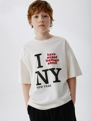 Футболка оверсайз с новогодним принтом, молочный, арт. art001ny