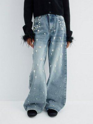 Джинсы Loose fit с жемчужным декором, голубой, арт. art0001