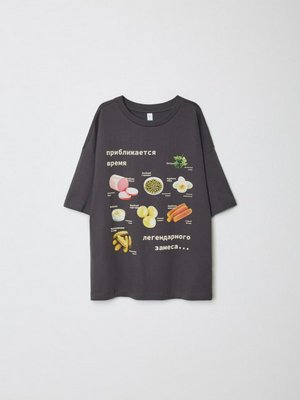 Футболка оверсайз с новогодним принтом для девочек, темно-серый, арт. 15489