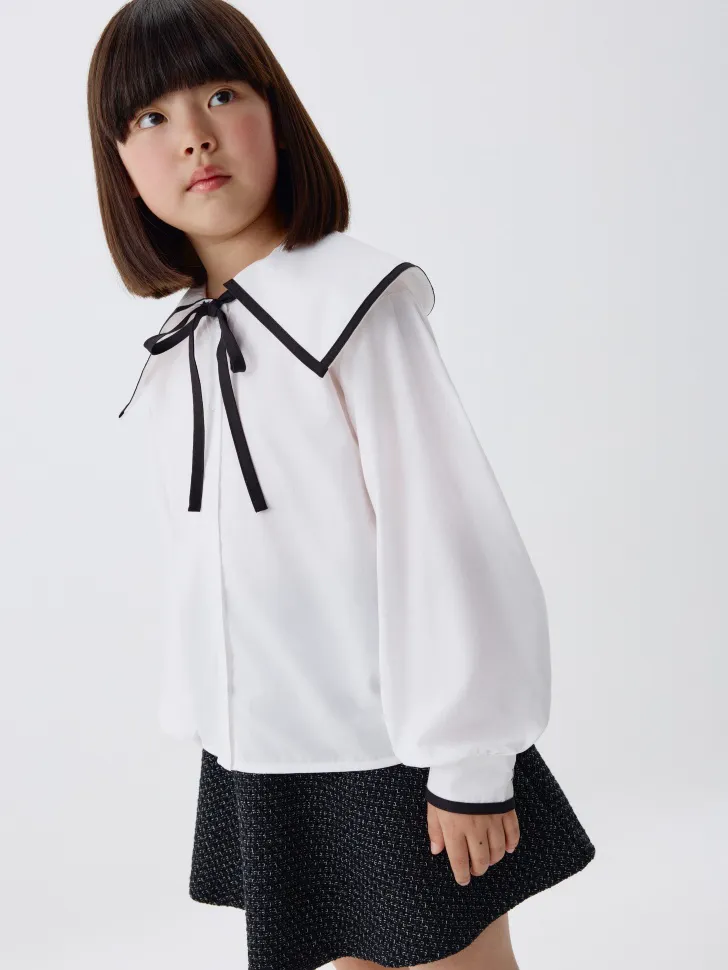 Блузка из модала с нарядным воротником для девочек, белый, арт. 1549