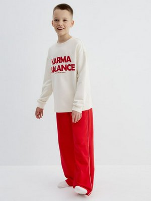 Пижама оверсайз с принтом, молочный, красный, арт. pjm001