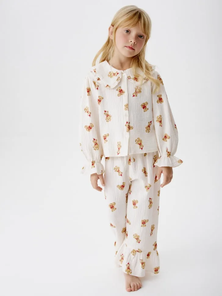 Пижама с рубашкой и брюками из муслина, белый, арт. 15497