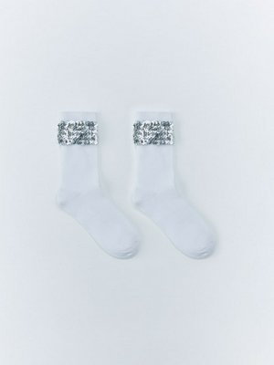 Высокие носки с пайетками для девочек, белый, серебристый, арт. n/a