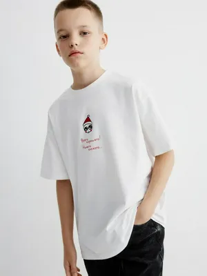 Футболка оверсайз с новогодним принтом, белый, арт. 15502