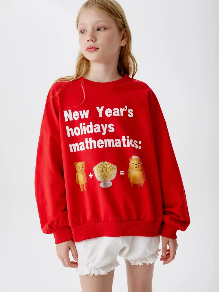 Новогодняя пижама с принтом для девочек, красный, арт. 15505