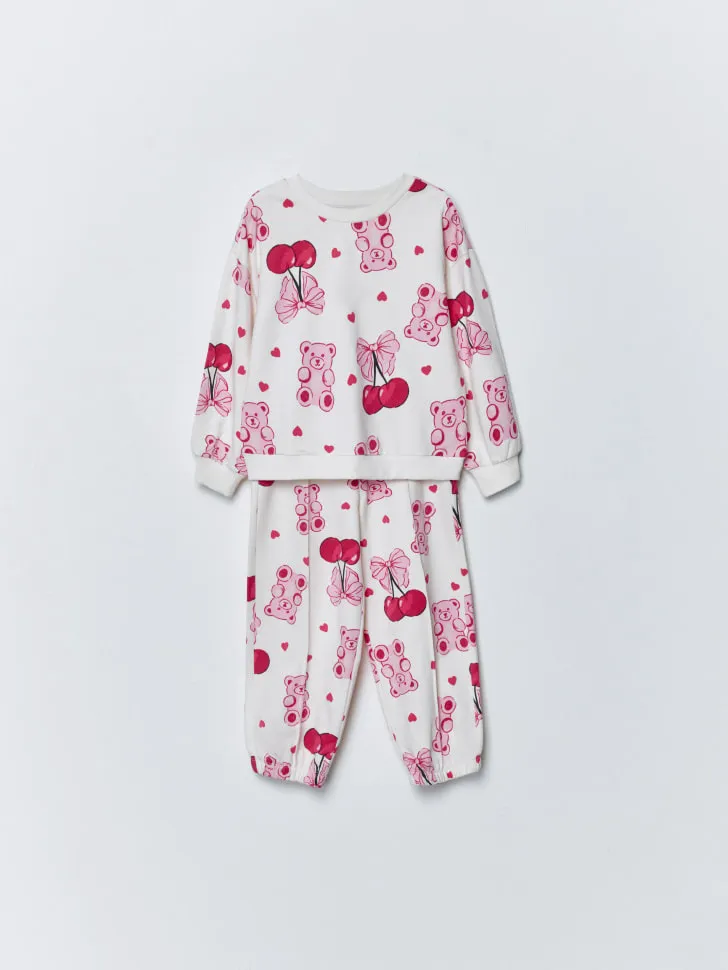 Пижама из футера с принтом для девочек, разноцветный, арт. 15510