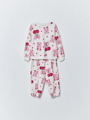 Пижама из футера с принтом для девочек, белый, розовый, арт. нет