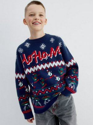 Новогодний вязаный джемпер детский, синий, арт. 15512