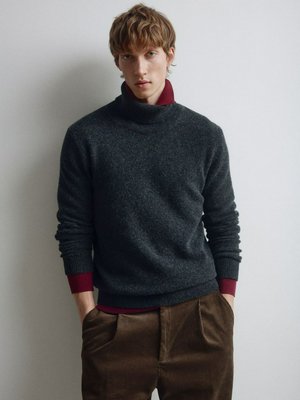 Шерстяной свитер, темно-серый, бордовый, арт. 0001