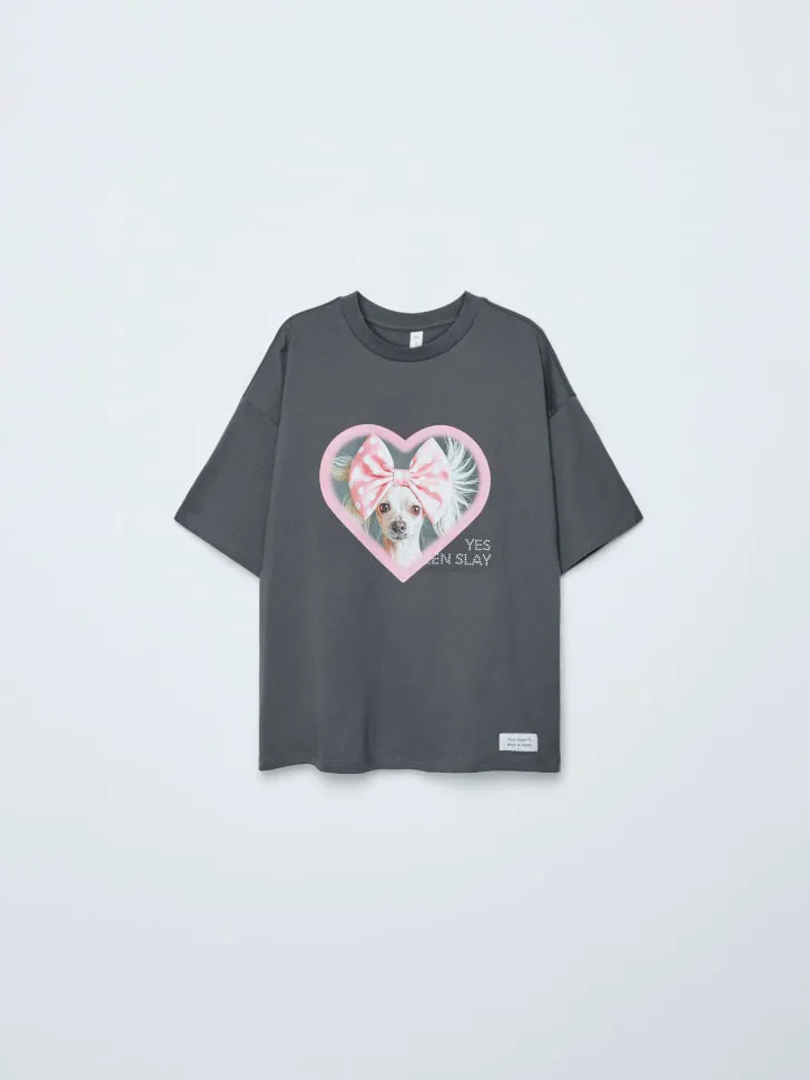 Футболка оверсайз с принтом, серый, арт. 15516