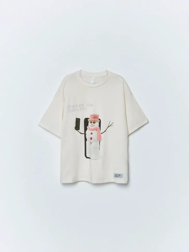 Футболка оверсайз с принтом для девочек, белый, арт. 15517