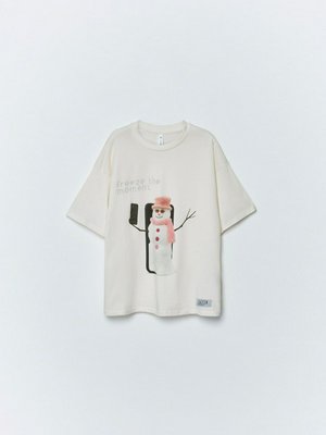 Футболка оверсайз с принтом для девочек, молочный, арт. 15517