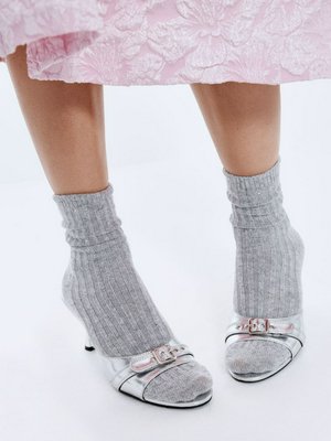 Вязаные носки со стразами с добавлением шерсти, серый, арт. 007-nsk