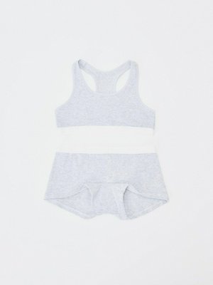 Набор из топа и трусов-шортиков для девочек, серый, белый, арт. kidset001