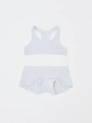 Набор из топа и трусов-шортиков для девочек, серый, белый, арт. kidset001