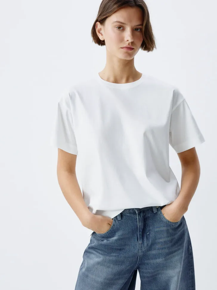 Футболка оверсайз из мерсеризованного хлопка, белый, арт. 15528