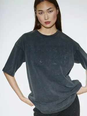 Футболка оверсайз с принтом из страз, темно-серый, арт. tshirt123