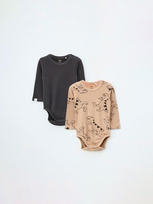 Трикотажное боди с длинным рукавом для малышей, темно-серый, бежевый, арт. kid2pc101