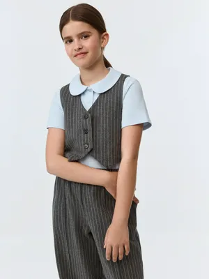 Укороченный жилет в полоску, серый, арт. a12345