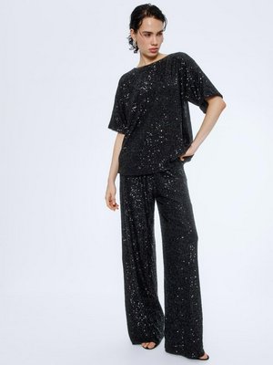 Широкие брюки с пайетками, черный, арт. 15604