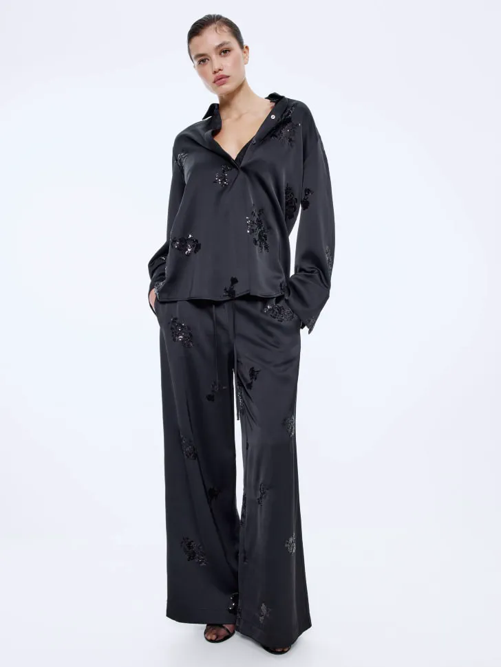 Сатиновые брюки с пайетками, черный, арт. 15606