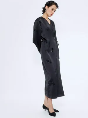 Сатиновое платье миди с пайетками, арт. 15607