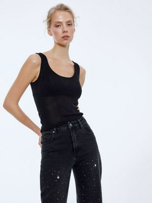 Вязаный топ из блестящей пряжи, черный, арт. n/a