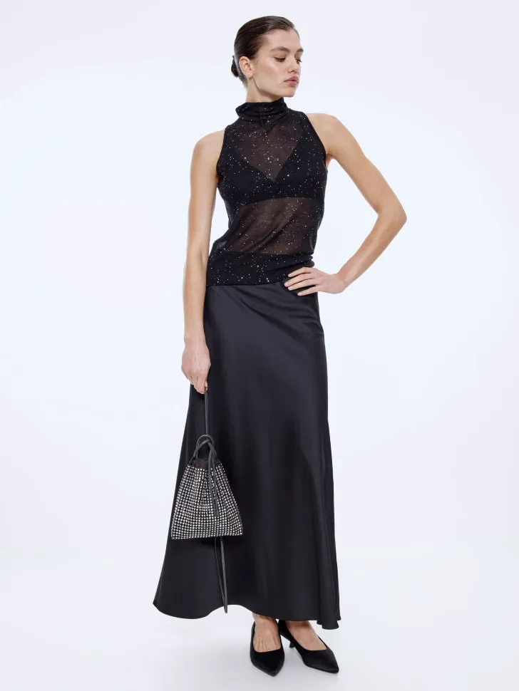 Сатиновая юбка макси, черный, арт. 15623