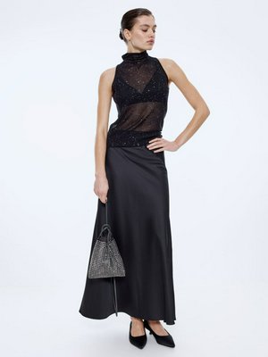 Сатиновая юбка макси, черный, арт. 12345