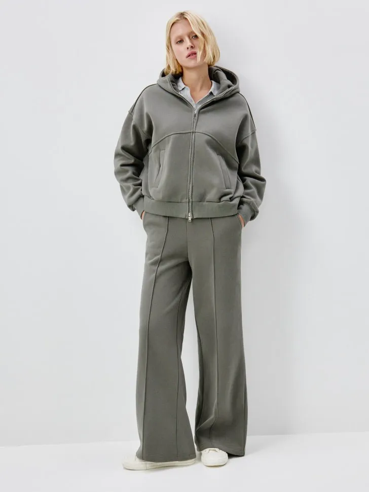 Утепленные брюки из футера, хаки, арт. 15625