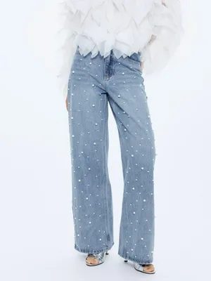 Джинсы Boyfriend c декором из жемчужных бусин, арт. 15628