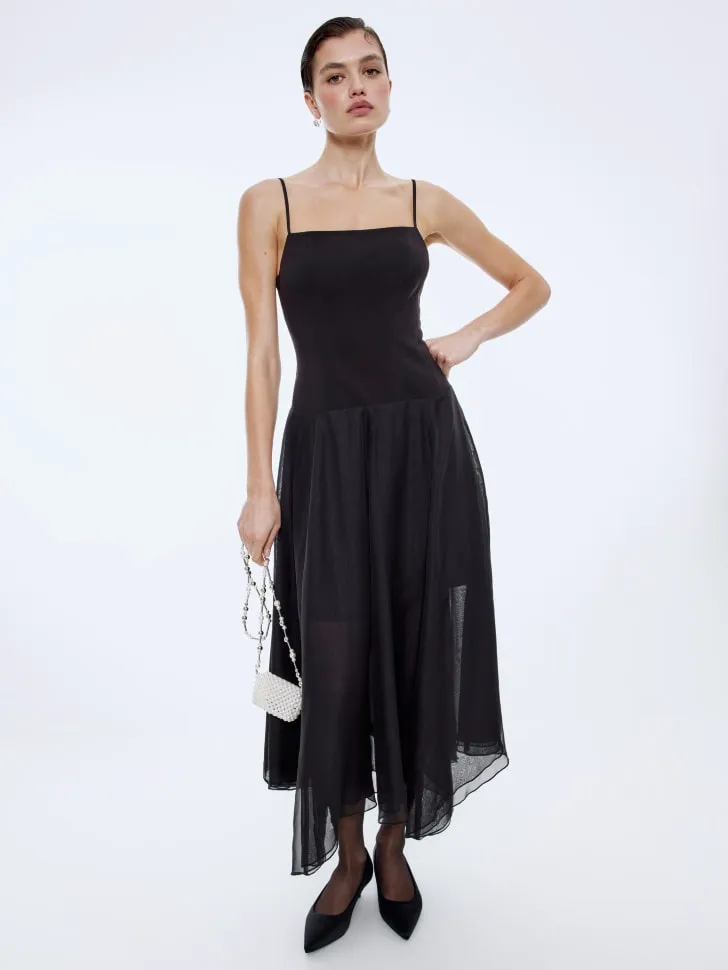 Платье с шифоновой юбкой, черный, арт. 15632