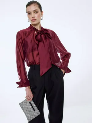 Полупрозрачная блузка с бантом, бордовый, арт. 15633