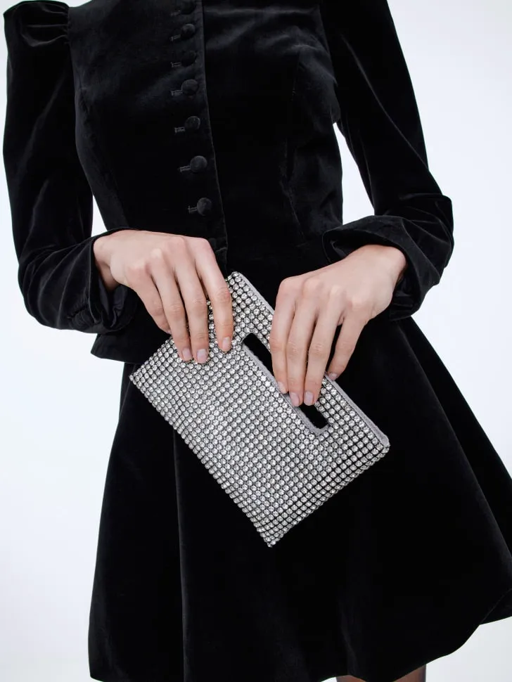 Сумка кроссбоди из страз, серебристый, арт. 15636