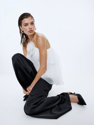 Атласные широкие брюки, черный, арт. не найден