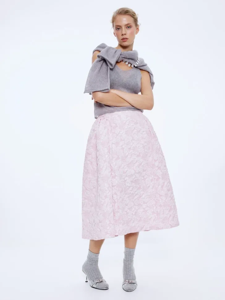 Юбка из тафты с жаккардовым принтом, розовый, арт. 15643