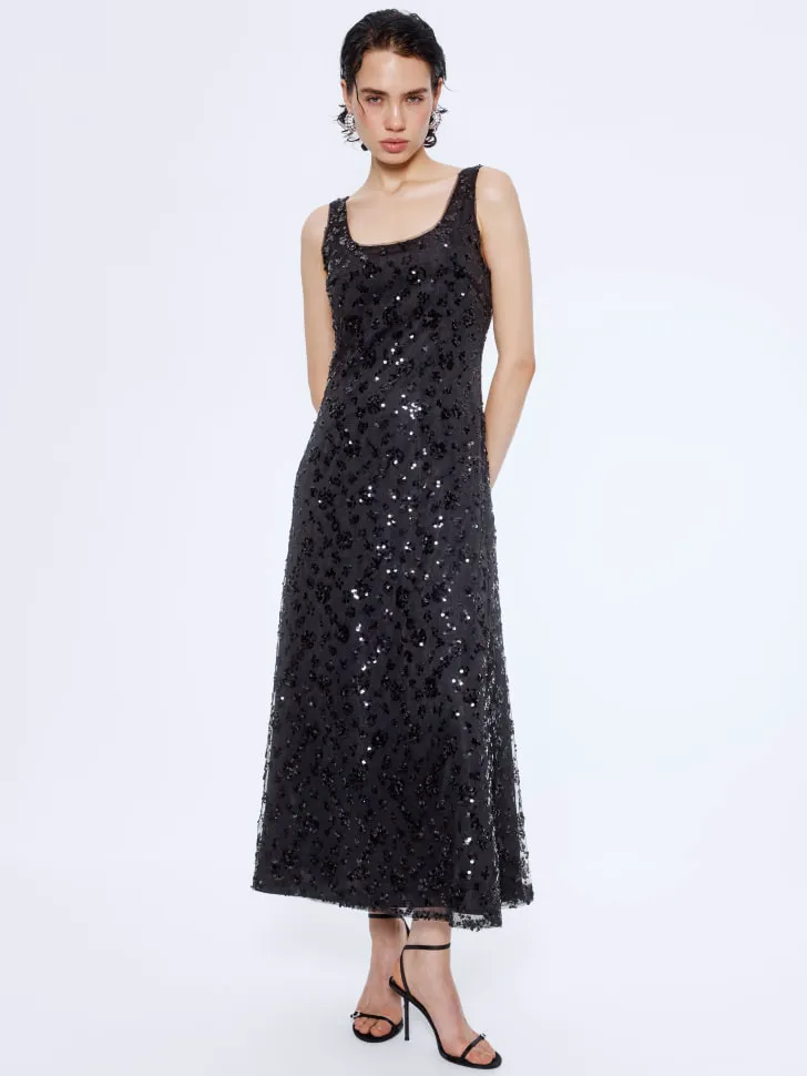 Платье миди с пайетками, черный, арт. 15645