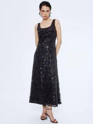 Платье миди с пайетками, черный, арт. б/н
