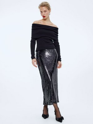 Юбка миди с пайетками, черный, арт. n/a
