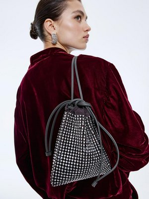 Сумка со стразами, черный, серебристый, арт. 15649