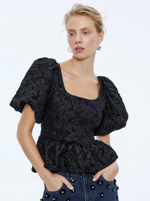 Блуза из тафты с жаккардовым принтом, черный, арт. 15660