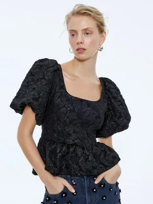 Блуза из тафты с жаккардовым принтом, черный, арт. 15660