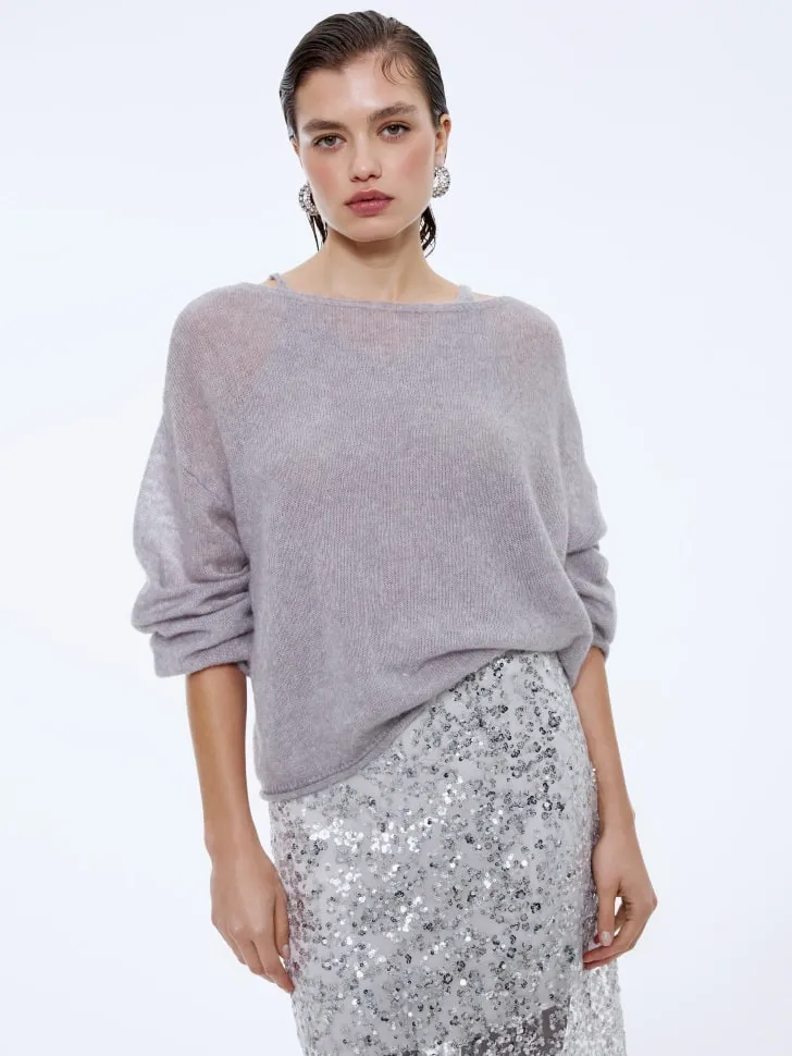 Вязаный джемпер из смесовой шерсти, светло-серый, арт. 0000