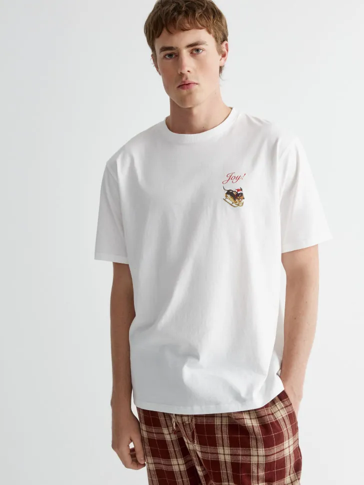 Пижамная футболка с новогодним принтом, белый, арт. 15663